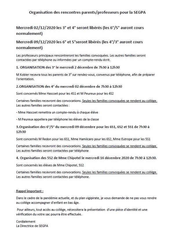 organisation rencontre parents profs